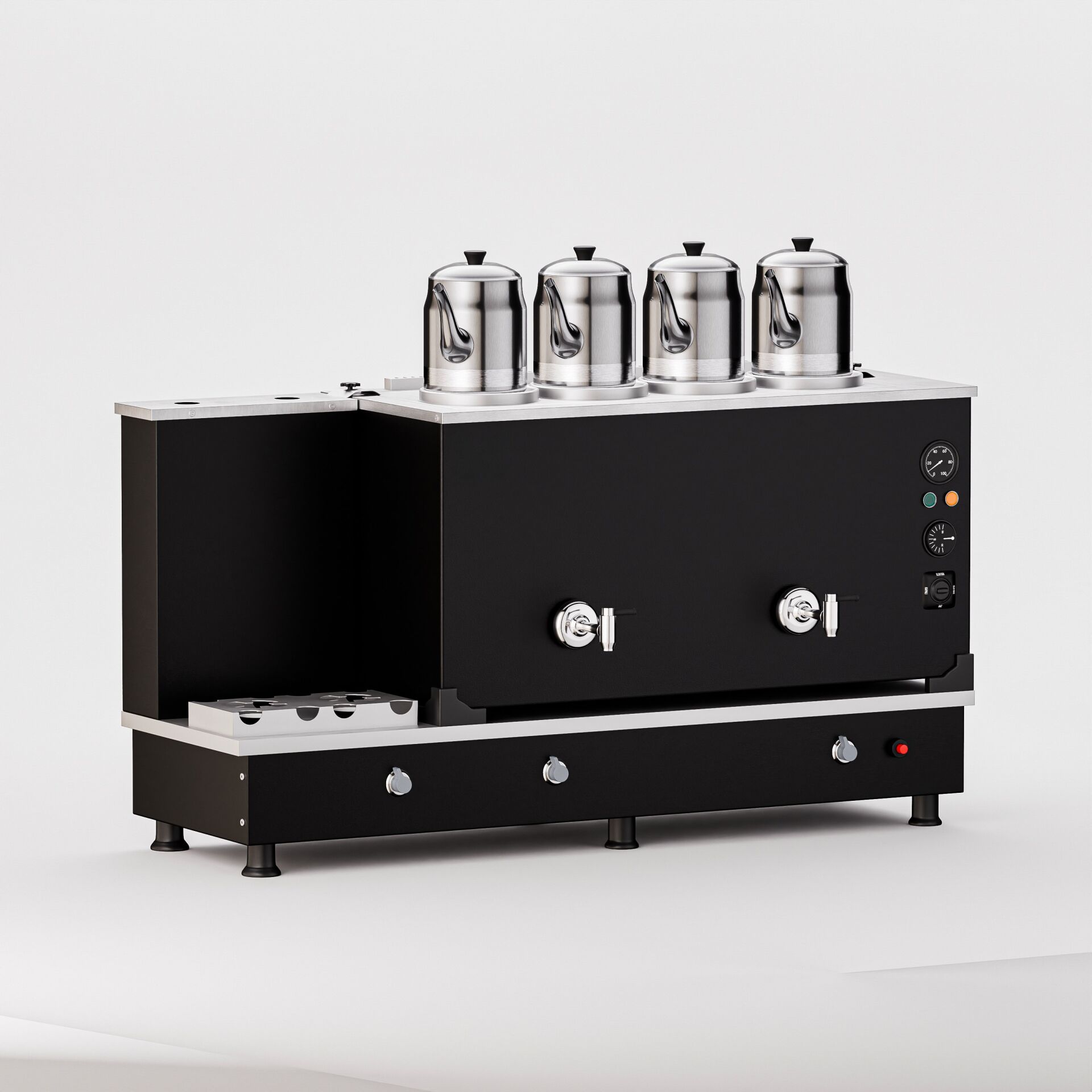 4 Demlikli Elektrostatik Boyalı Gazlı Elektrikli Çay Kazanı / Turbo Model / Hibrit (STFO4)