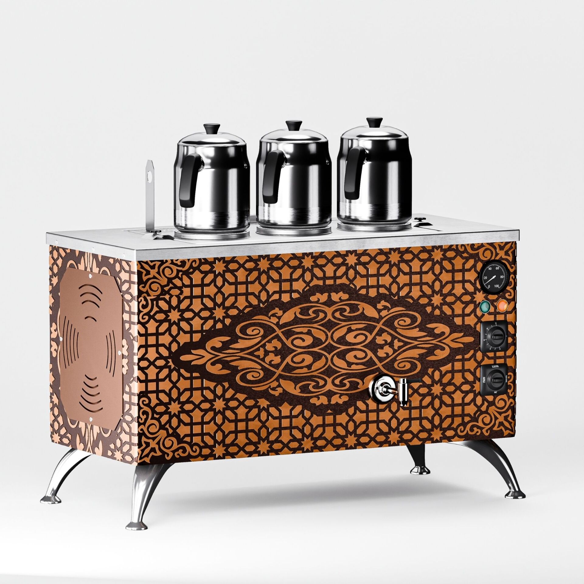 3 Demlikli Bakır Elektrikli Çay Kazanı / Kompakt Model / Elektrikli (APE-3)