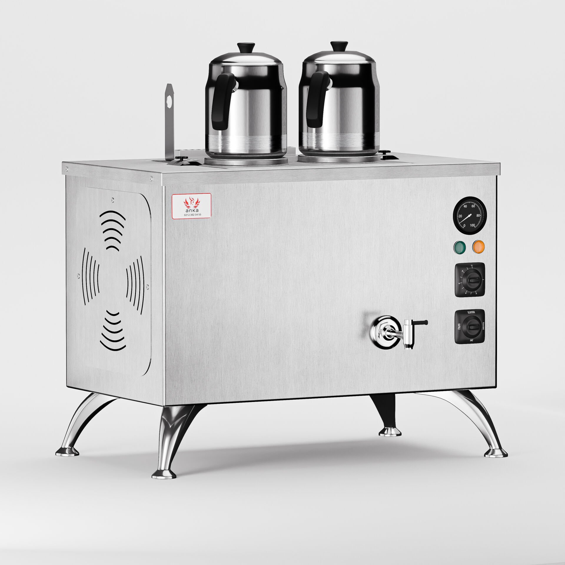 2 Demlikli Elektrikli Paslanmaz Çay Kazanı / Kompakt Model / Elektrikli (İPE-2)