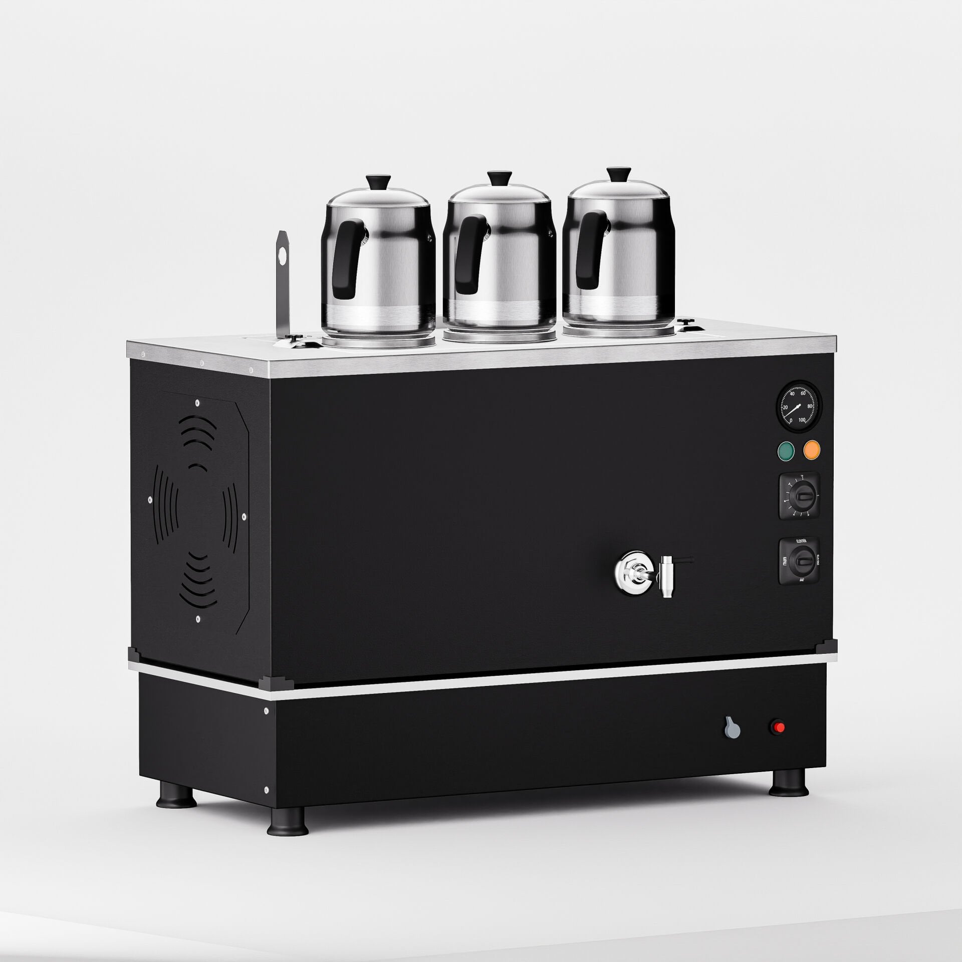 3 Demlikli Elektrostatik Boyalı Gazlı Elektrikli Çay Kazanı / Kompakt Model / Hibrit (BPKO-3)