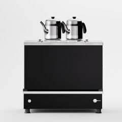 2 Demlikli Elektrostatik Boyalı Gazlı Elektrikli Çay Kazanı / Kompakt Model / Hibrit (BPKO-2)