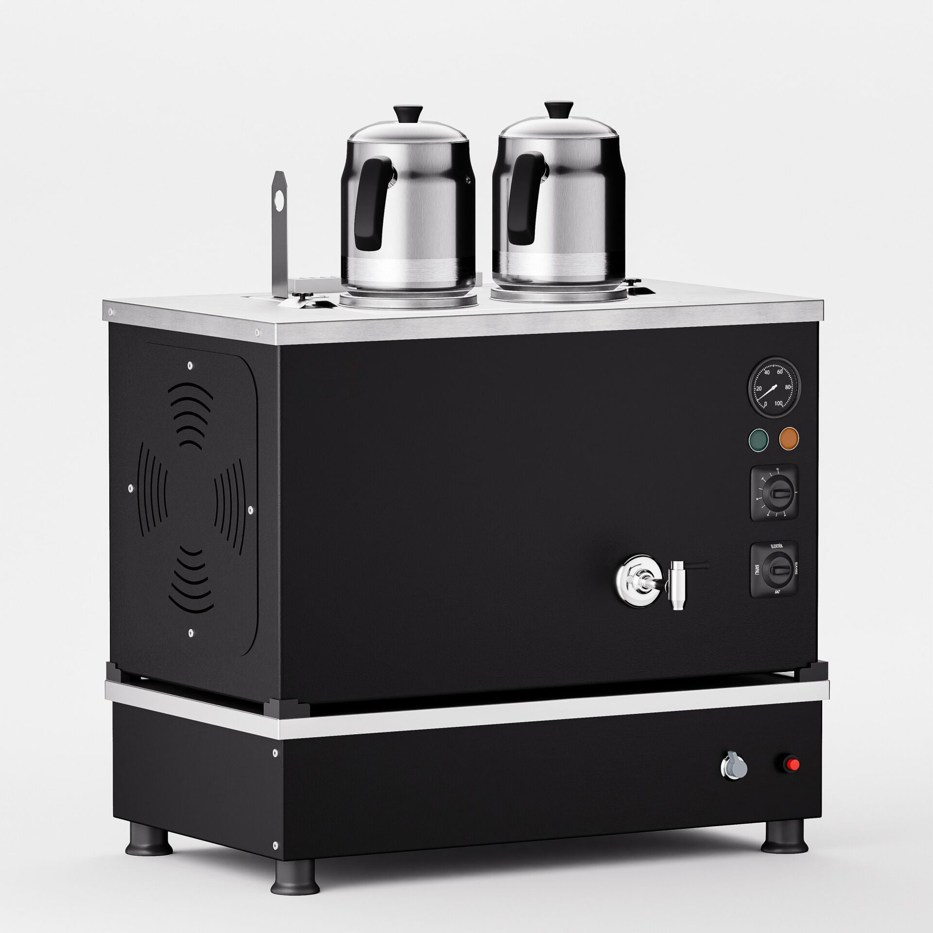 2 Demlikli Elektrostatik Boyalı Gazlı Elektrikli Çay Kazanı / Kompakt Model / Hibrit (BPKO-2)