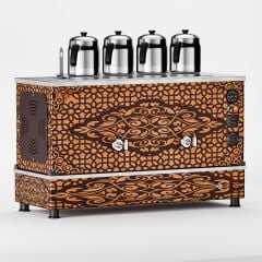 4 Demlikli Bakır Gazlı Elektrikli Çay Kazanı / Kompakt Model / Hibrit (APKO-4)