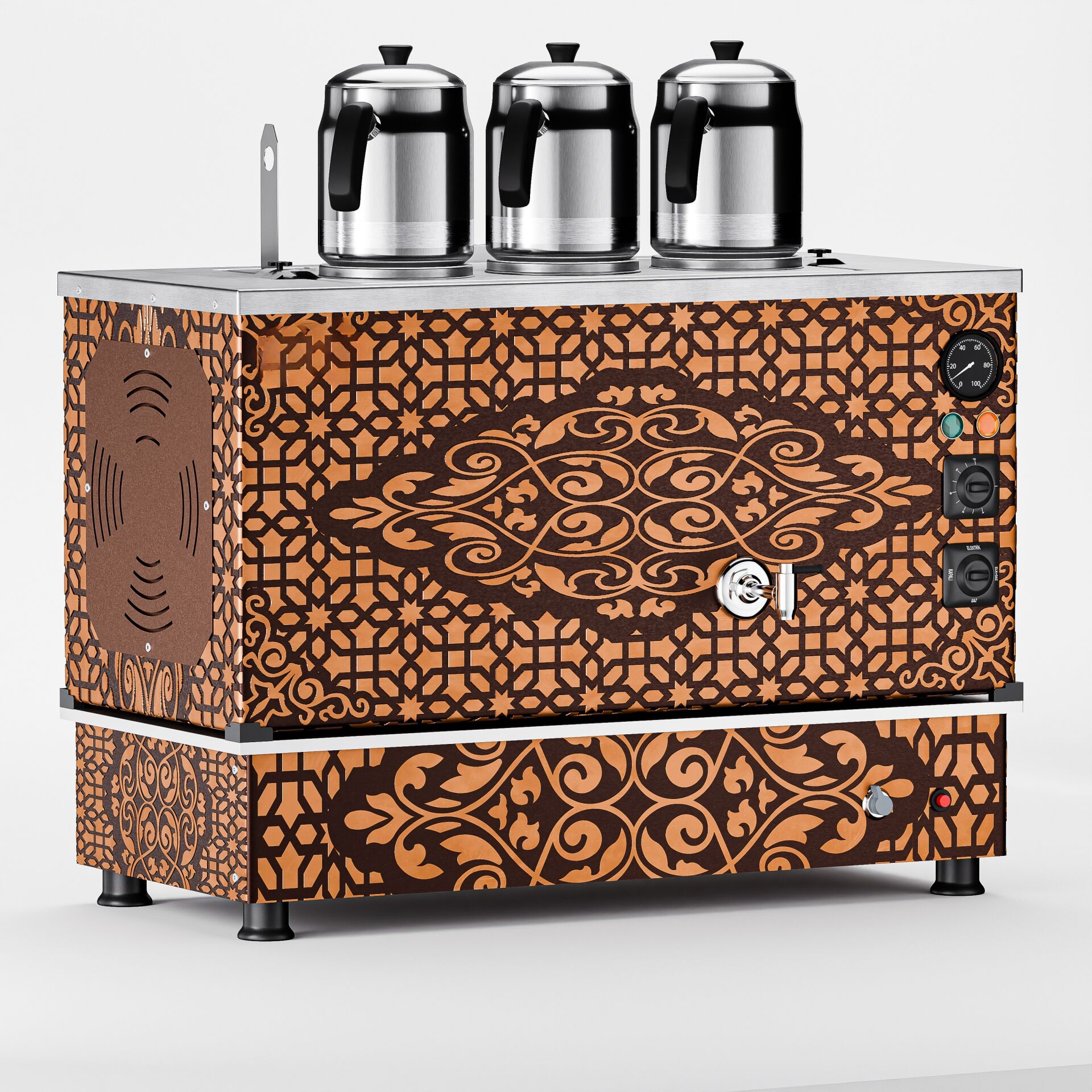 Zentra Bakır Pro Compact Hibrit Çay Makinesi / Kompakt Tasarım, Profesyonel Kullanım, Çift Enerji Esnekliği (APKO-3)