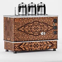 3 Demlikli Bakır Gazlı Elektrikli Çay Kazanı / Kompakt Model / Hibrit (APKO-3)