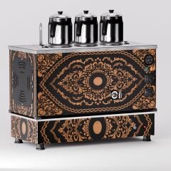 3 Demlikli Bakır Gazlı Elektrikli Çay Kazanı / Kompakt Model / Hibrit (APKO-3)