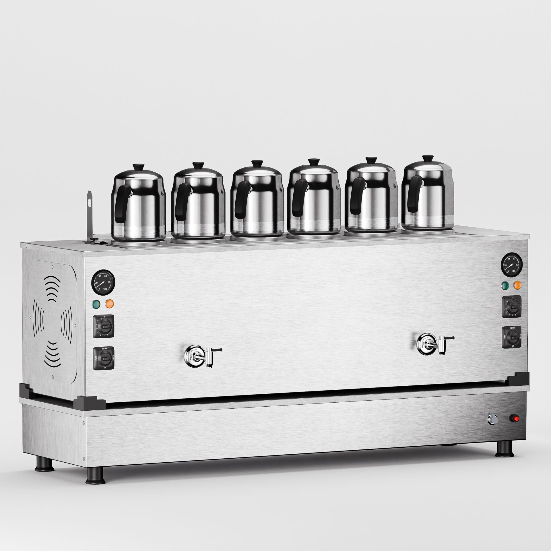 6 Demlikli İnox Gazlı Elektrikli Çay Kazanı / Kompakt Model / Hibrit (İPKO-6)