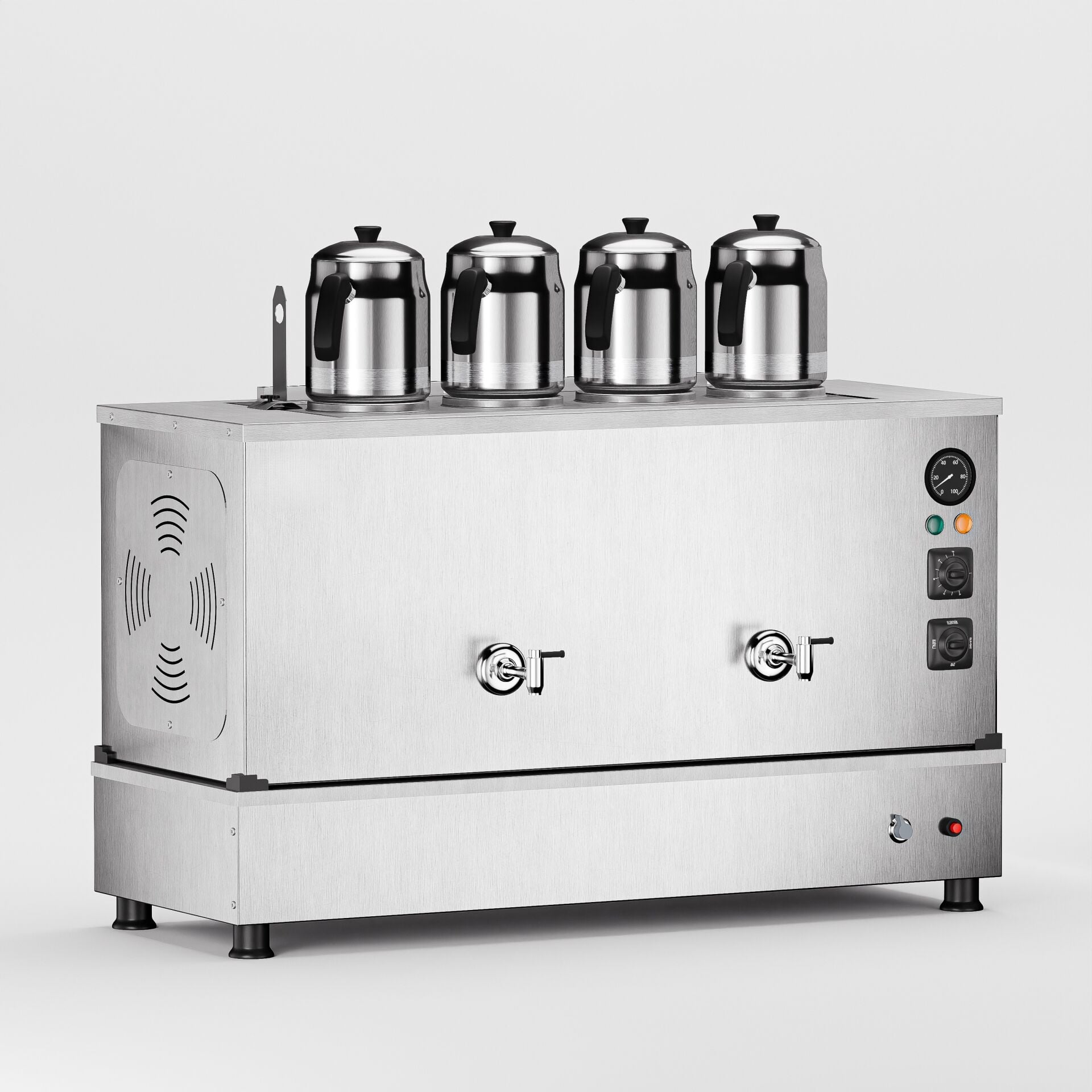 4 Demlikli İnox Gazlı Elektrikli Çay Kazanı / Kompakt Model / Hibrit (İPKO-4)