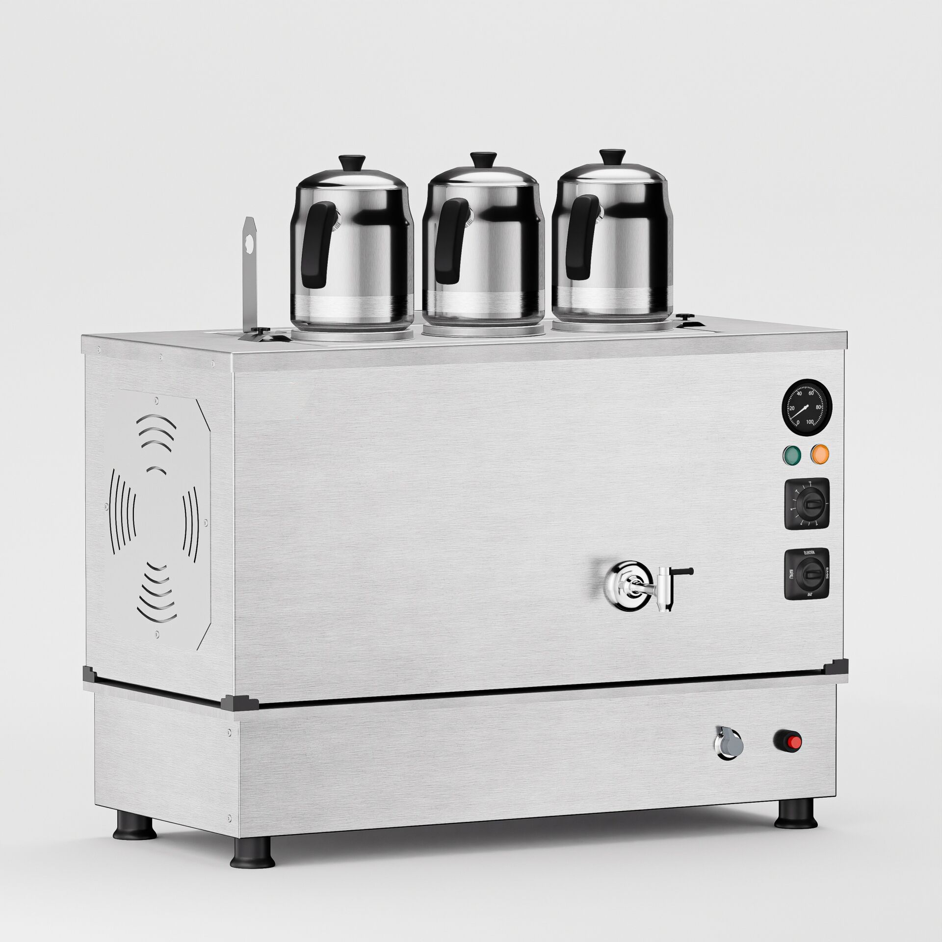 3 Demlikli İnox Gazlı Elektrikli Çay Kazanı / Kompakt Model / Hibrit (İPKO-3)
