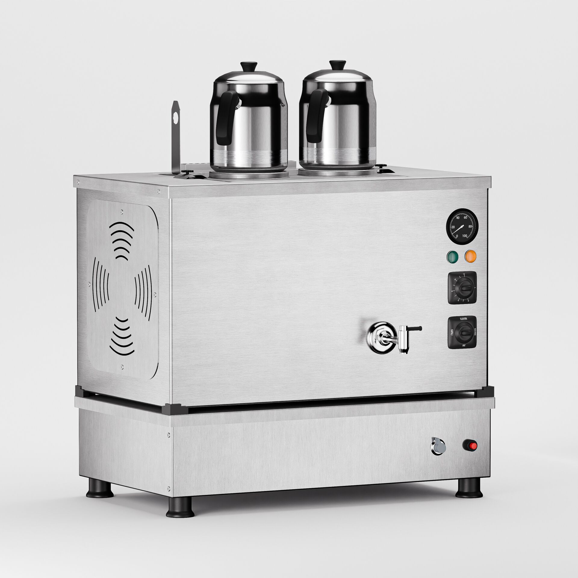 2 Demlikli İnox Gazlı Elektrikli Çay Kazanı / Kompakt Model / Hibrit (İPKO-2)