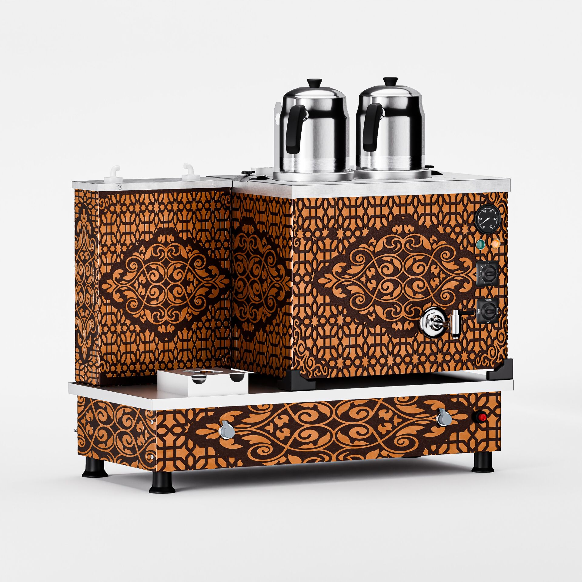 2 Demlikli Bakır Gazlı Elektrikli Çay Kazanı / Turbo Model / Hibrit (BTFO2)